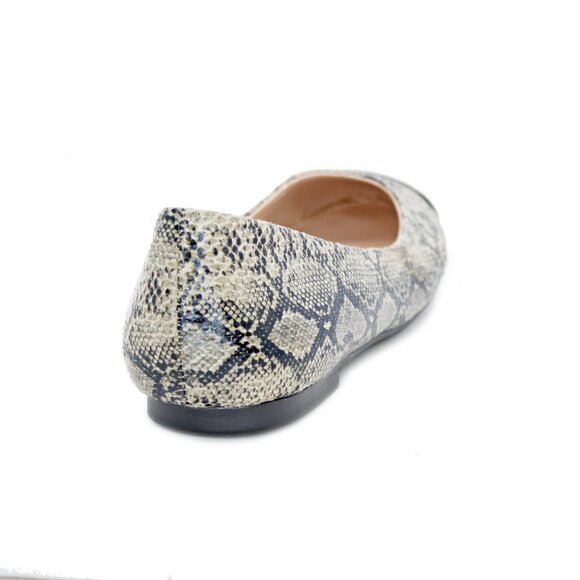 Piche’ Reptile Embossed Leather And Metallic Silver Cap Toe Ballet Flats - Picture 4 of 7